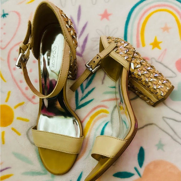 Coach Shoes - Coach Beige Woven‎ Block Heel Sandals